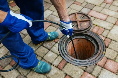 Plumber cleaning an outdoor sewer drain in Palm Harbor