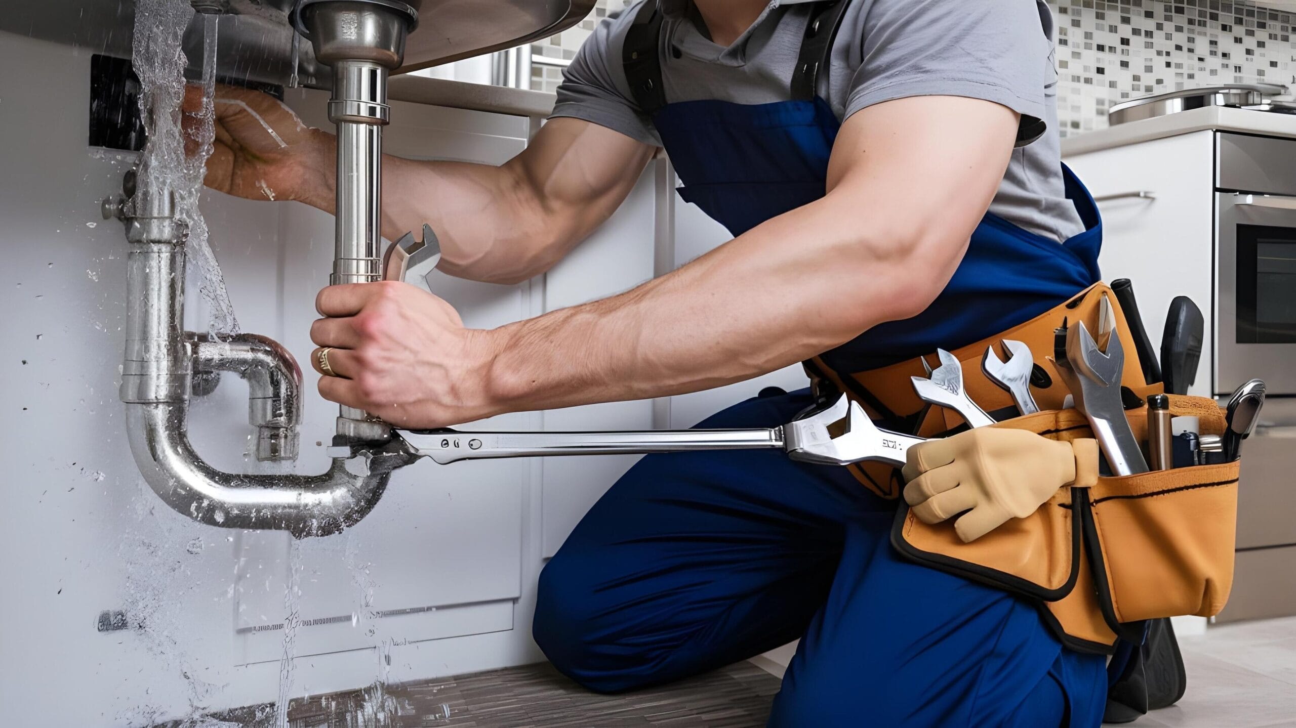 Plumber tightening a residential plumbing pipe in Palm Harbor